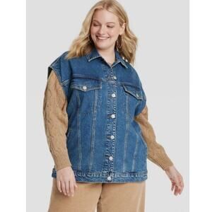 Universal Thread NWT Size Small Baggy 80s Inspired Medium Wash Button Denim Vest